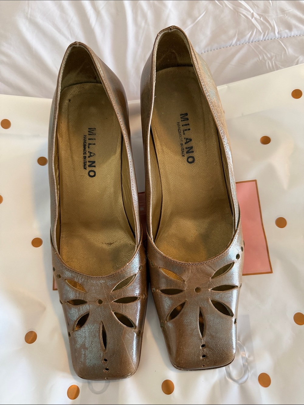 Milano Metallic Brown Cutout Square-Toe Flats